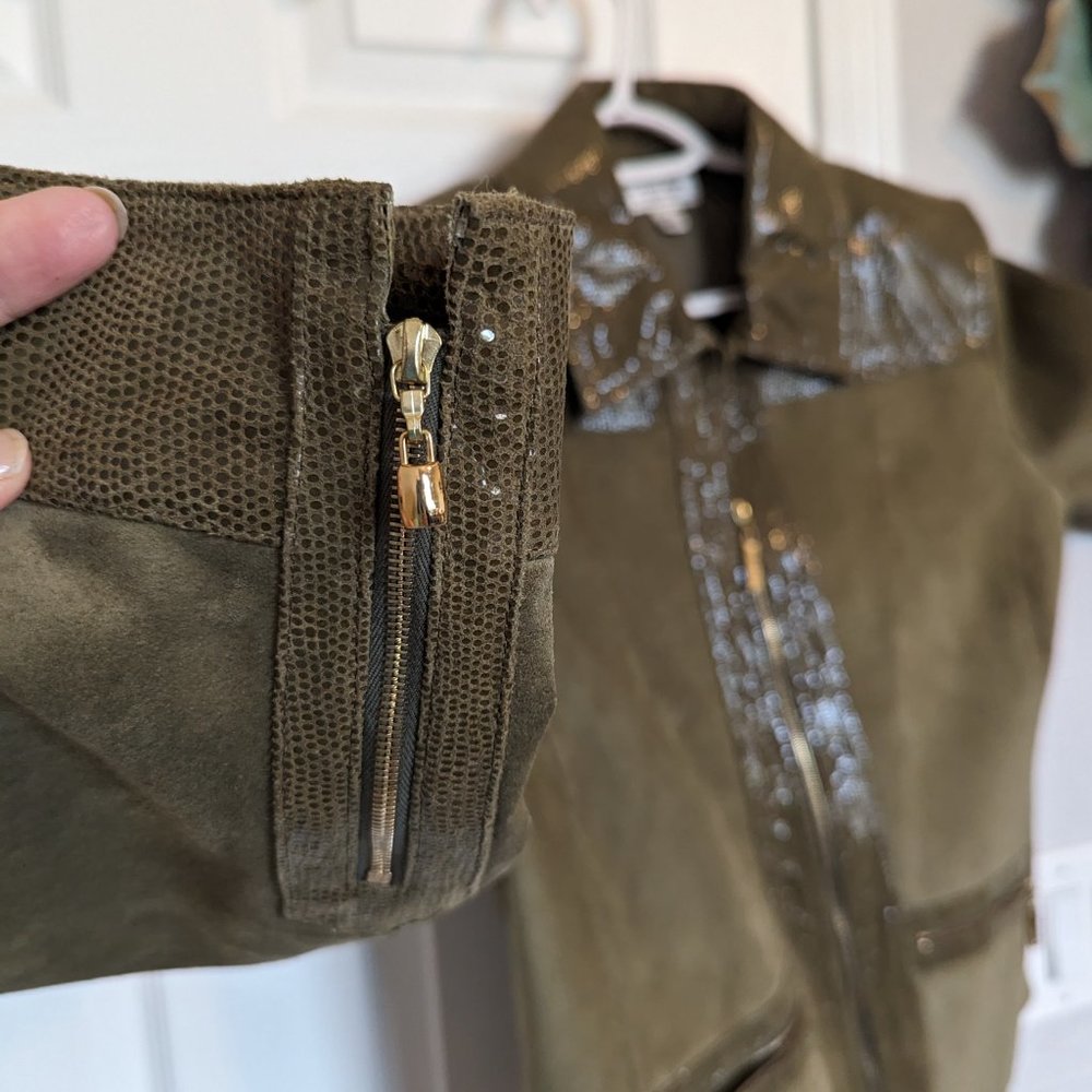 St. John |  Olive |  REAL Leather - Snake & Suede Jacket!! | M | EUC | Rich Mom - Picture 5 of 11